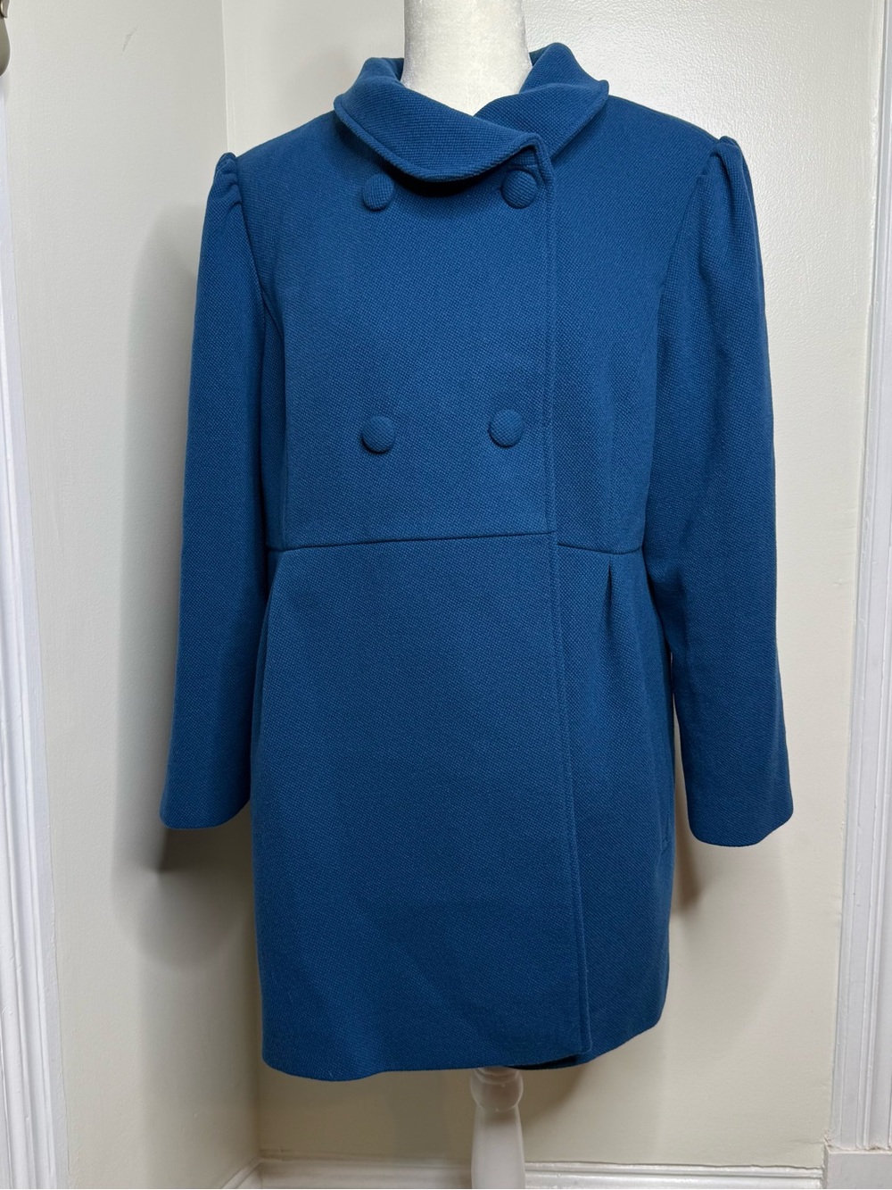 Old Navy Babydoll Swing Double Breasted Peacoat Women’s Sz XXL Petite Wool Blue